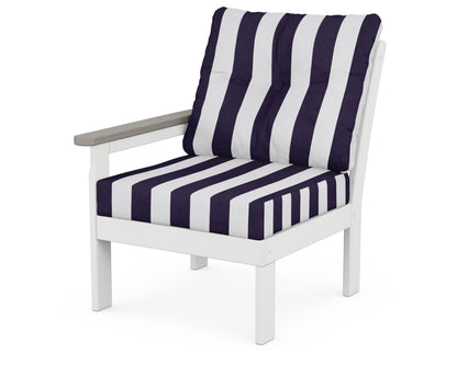 POLYWOOD® Vineyard Modular Left Arm Chair in White / Driftwood / Cabana Stripe Navy