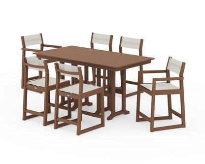 POLYWOOD® EDGE Sling 7-Piece Farmhouse Counter Set in Teak / Parchment Sling