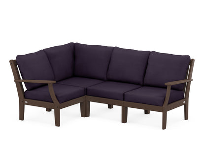 POLYWOOD® Braxton Modular 4-Piece Deep Seating Set in Mahogany / Navy Linen
