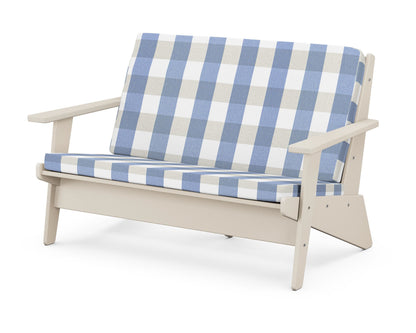 POLYWOOD® Riviera Modern Lounge Loveseat in Sand / Buffalo Plaid Sky Blue