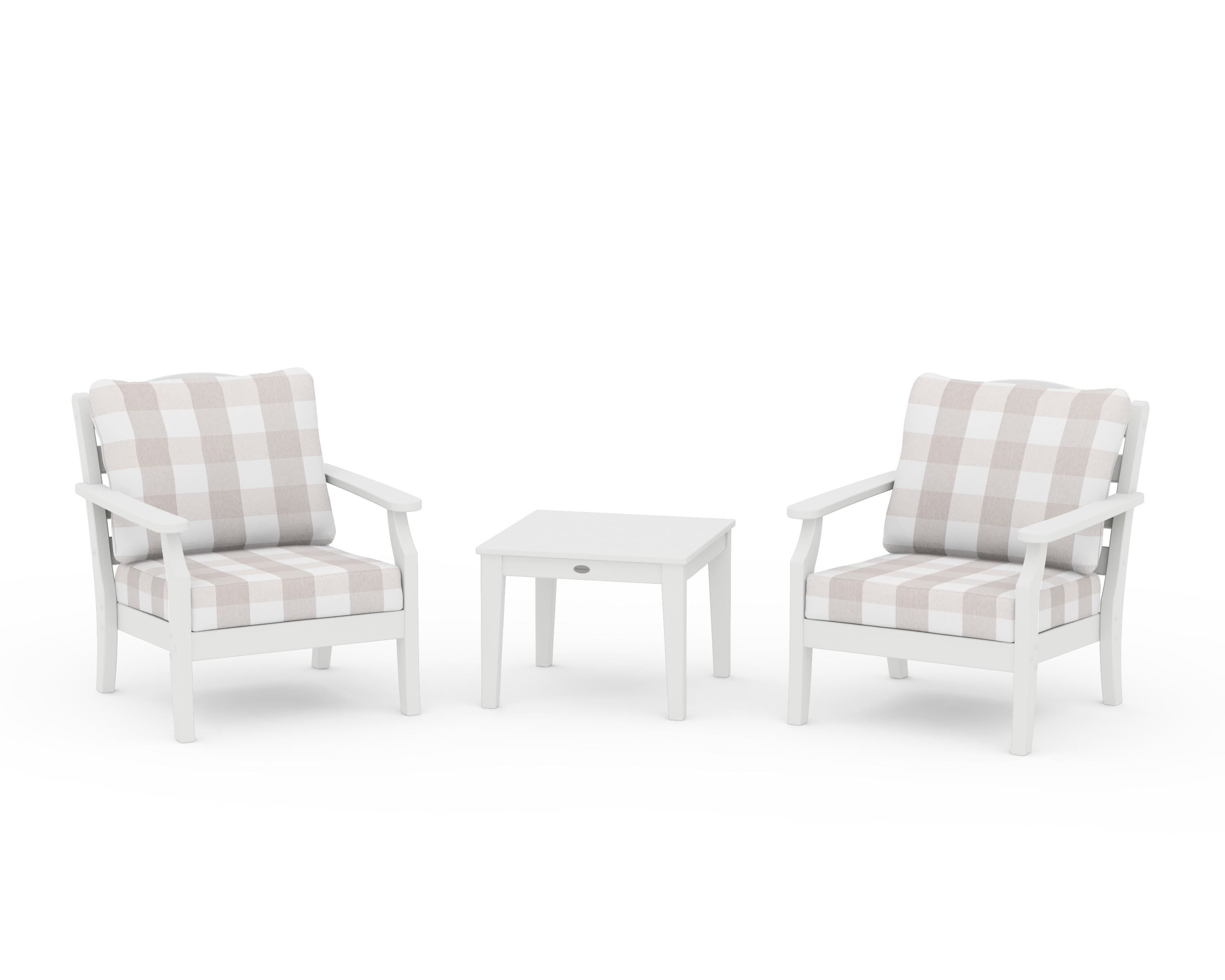 Draper James™ by  POLYWOOD® Savannah 3-Piece Deep Seating Set in White / Buffalo Plaid Dune Burlap