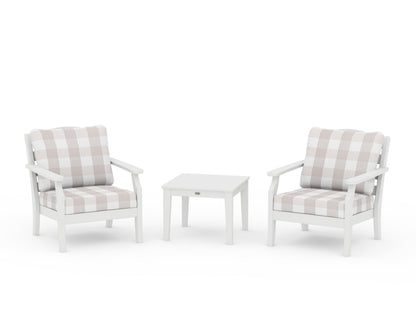 Draper James™ by  POLYWOOD® Savannah 3-Piece Deep Seating Set in White / Buffalo Plaid Dune Burlap