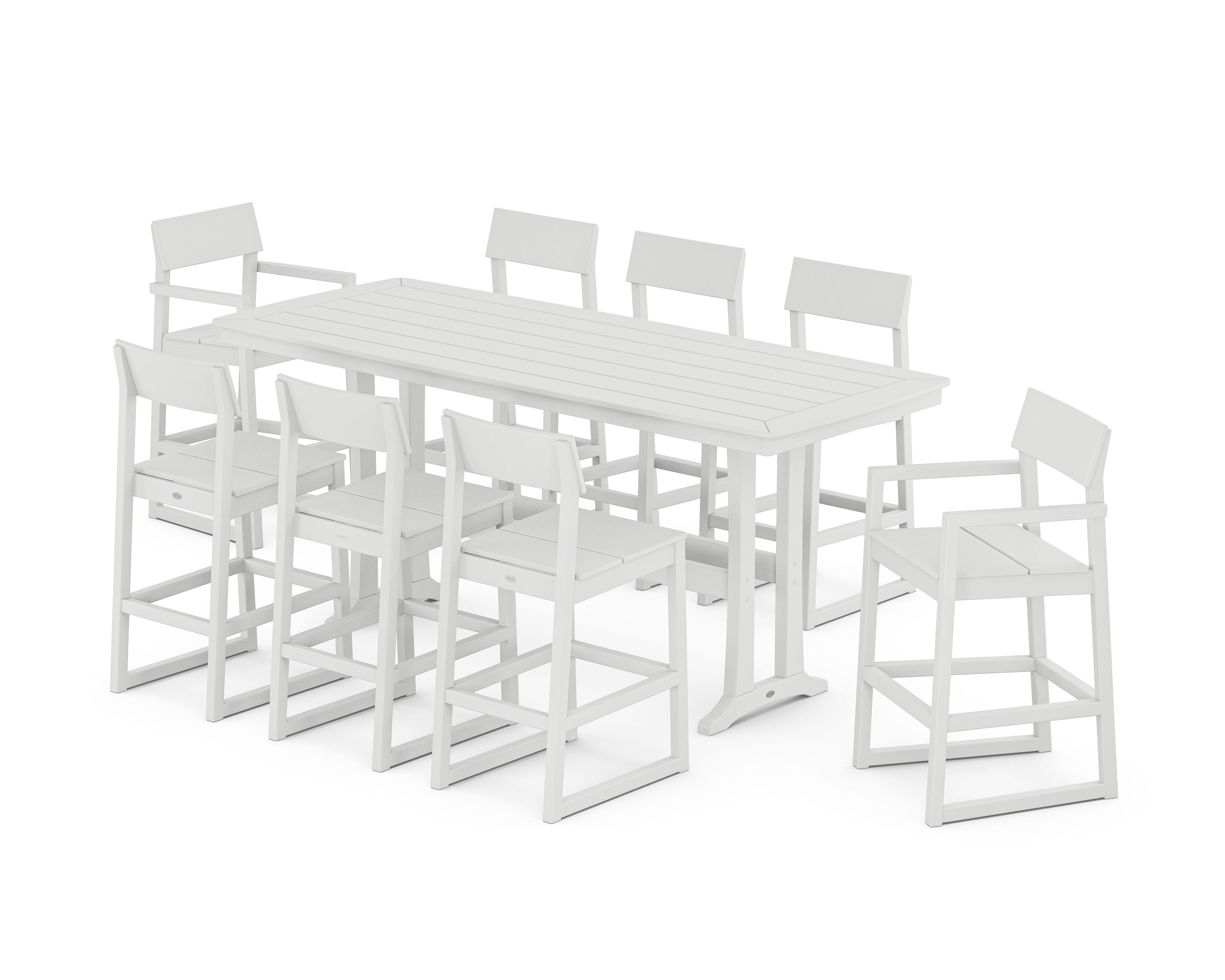POLYWOOD® EDGE 9-Piece Bar Set with Trestle Legs in White