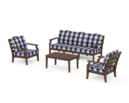 Draper James™ by  POLYWOOD® Savannah 4-Piece Deep Seating Set with Sofa in Mahogany / Buffalo Plaid Navy