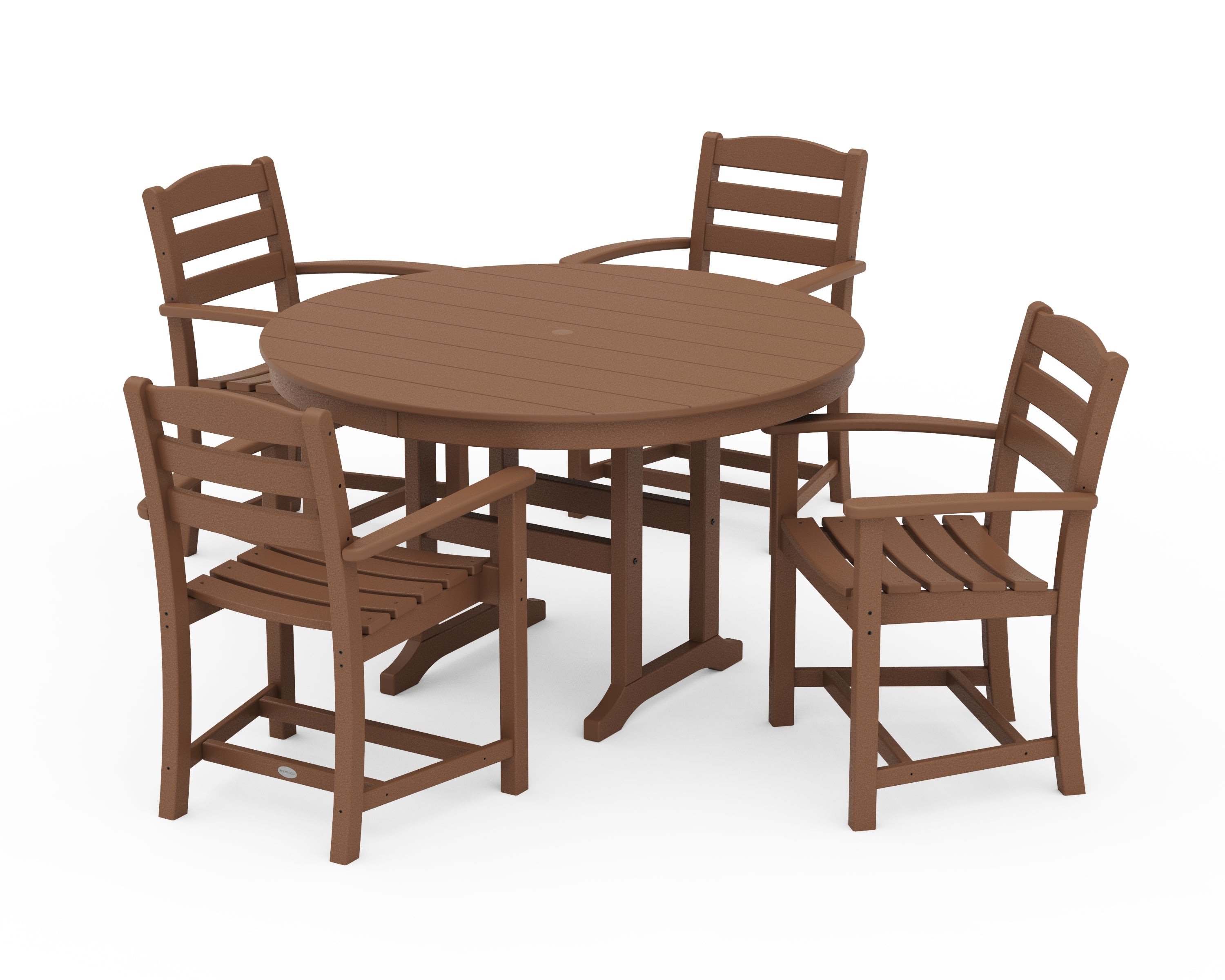 POLYWOOD® La Casa Café 5-Piece Round Farmhouse Dining Set in Teak