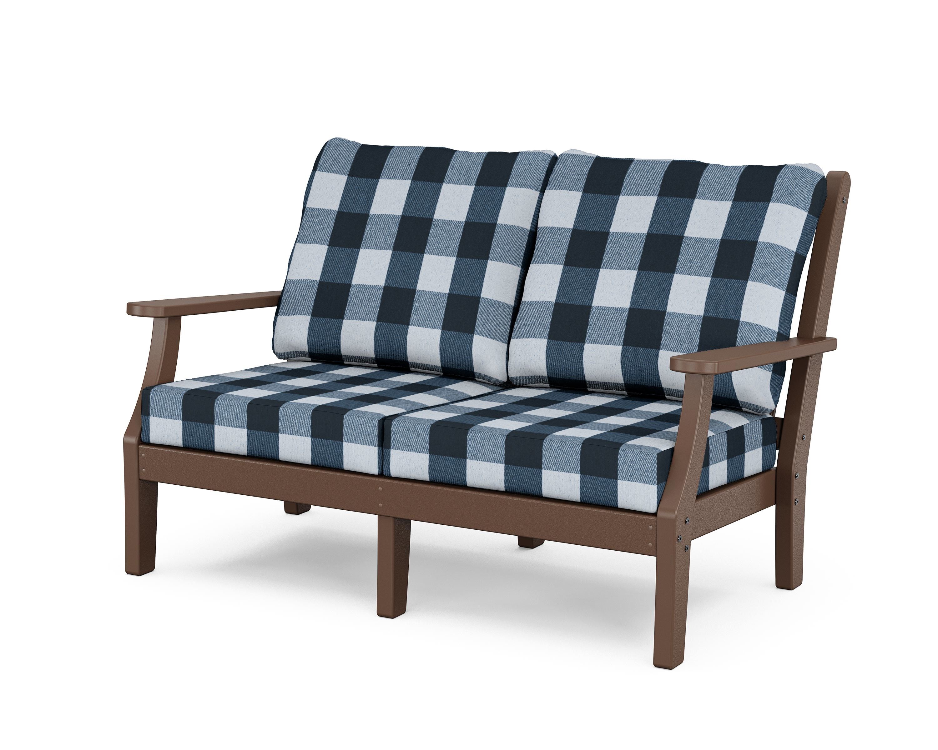 Country Living Wovendale Deep Seating Loveseat in Mahogany / Buffalo Plaid Marine Indigo