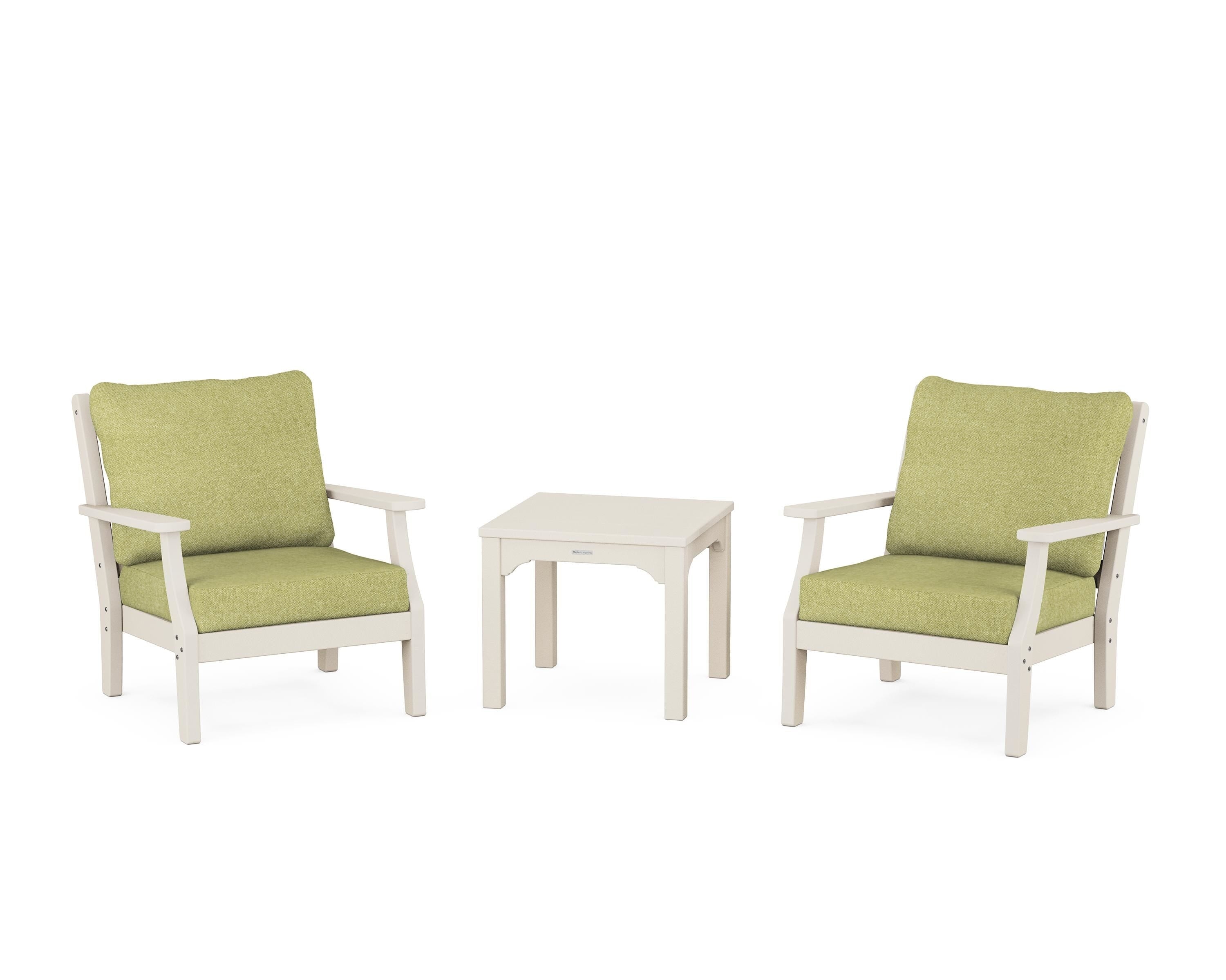 Martha Stewart by POLYWOOD® Chinoiserie 3-Piece Deep Seating Set in Sand / Chartreuse Boucle