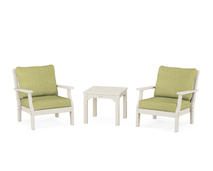 Martha Stewart by POLYWOOD® Chinoiserie 3-Piece Deep Seating Set in Sand / Chartreuse Boucle