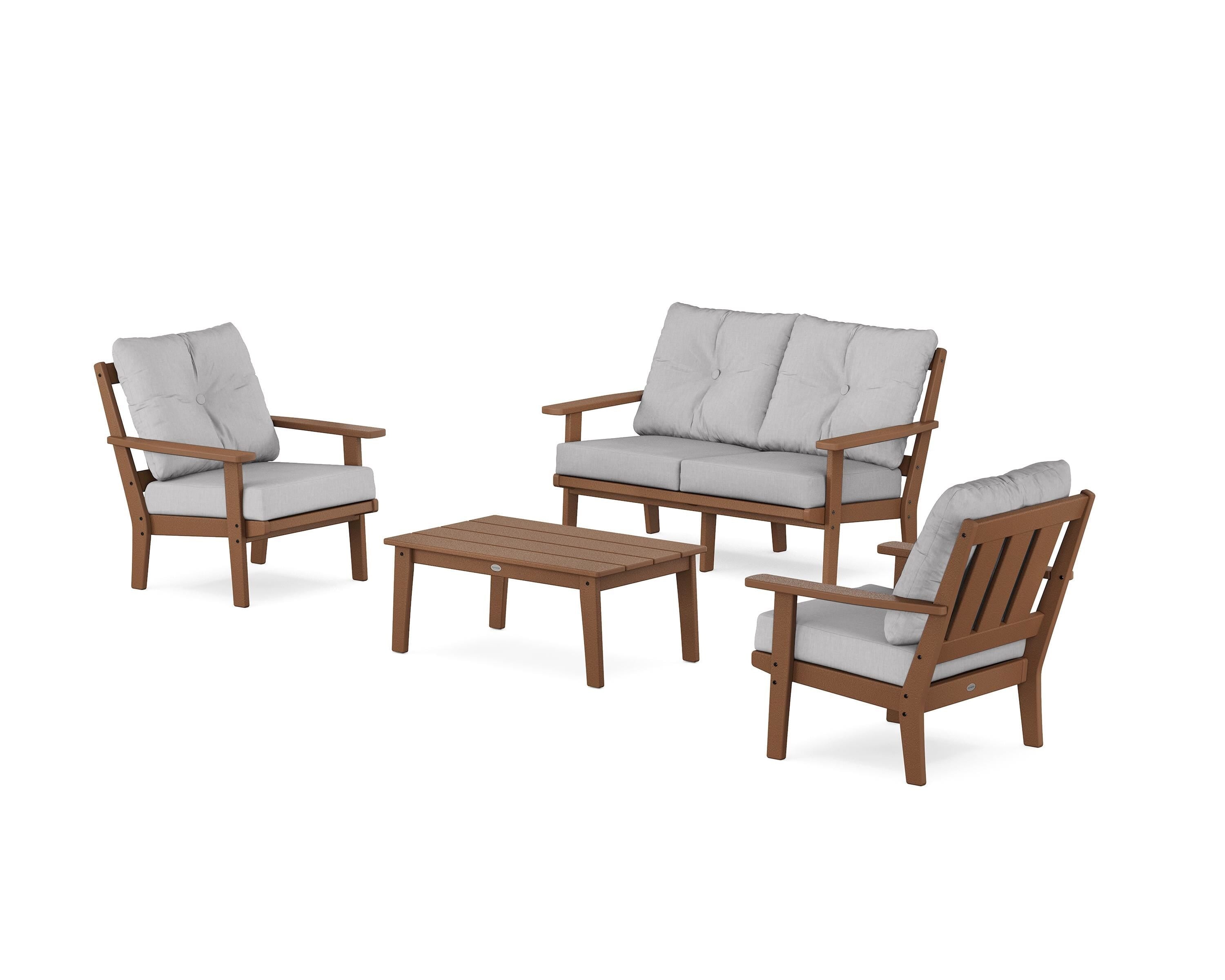 POLYWOOD® Oxford 4-Piece Deep Seating Set with Loveseat in Teak / Granite