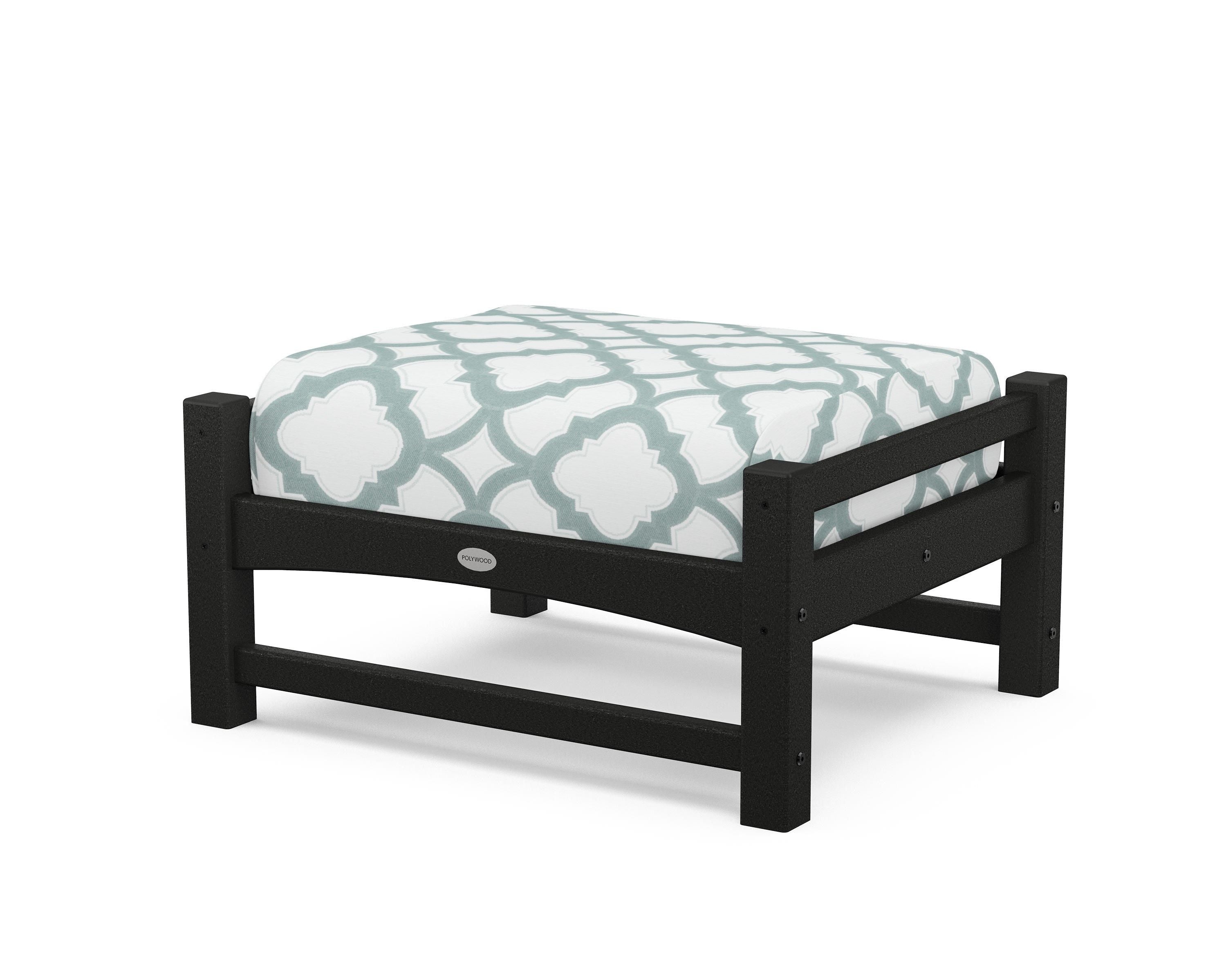 POLYWOOD® Club Ottoman in Black / Trellis Glacier Spa
