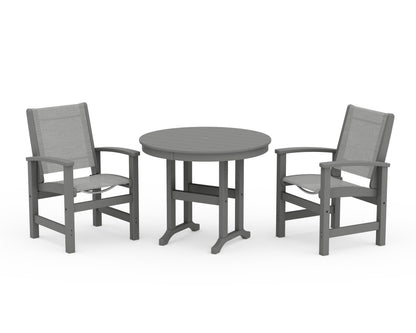 POLYWOOD® Coastal 3-Piece Round Dining Set in Slate Grey / Metallic Sling