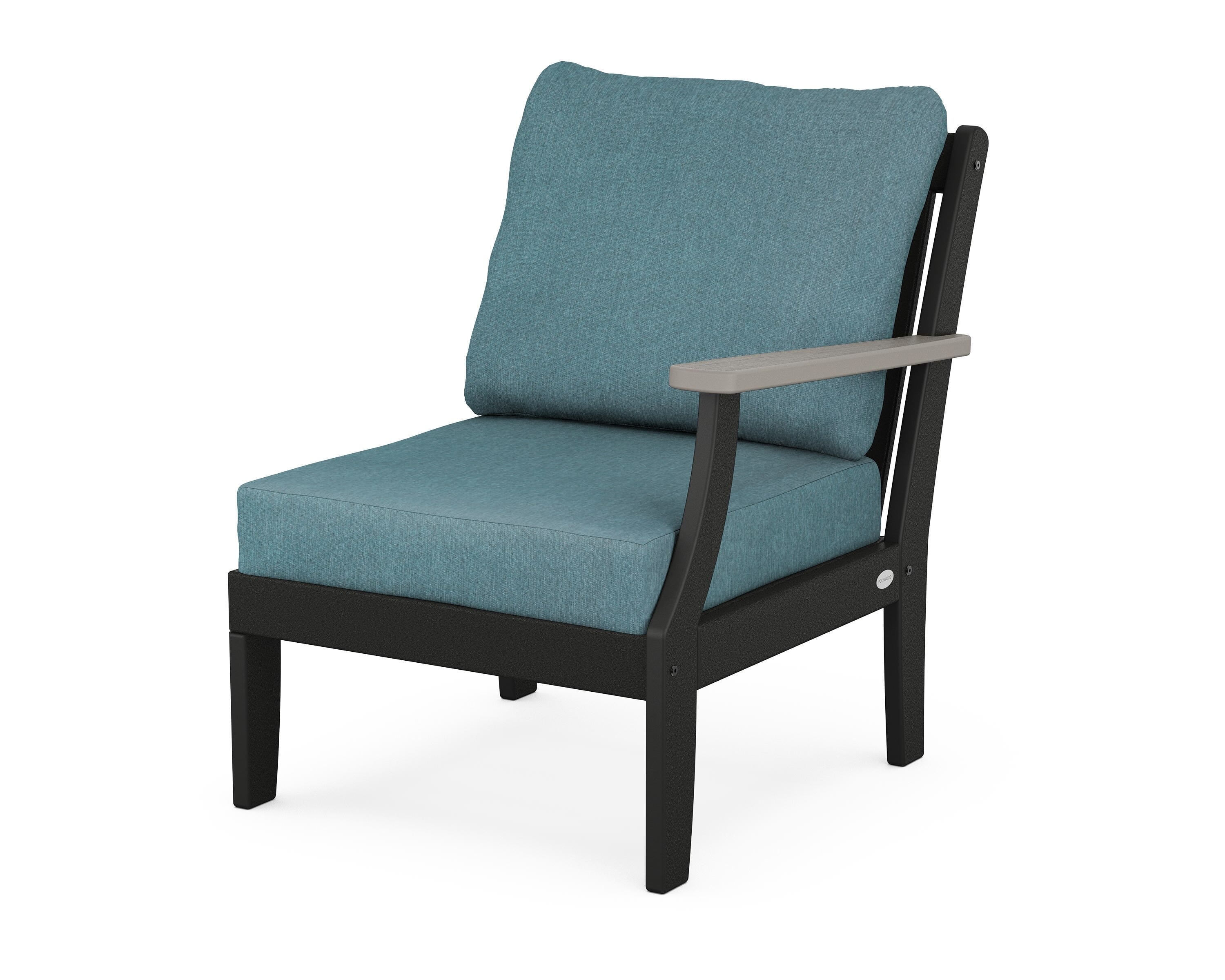 POLYWOOD® Braxton Modular Right Arm Chair in Black / Driftwood / Ocean Teal