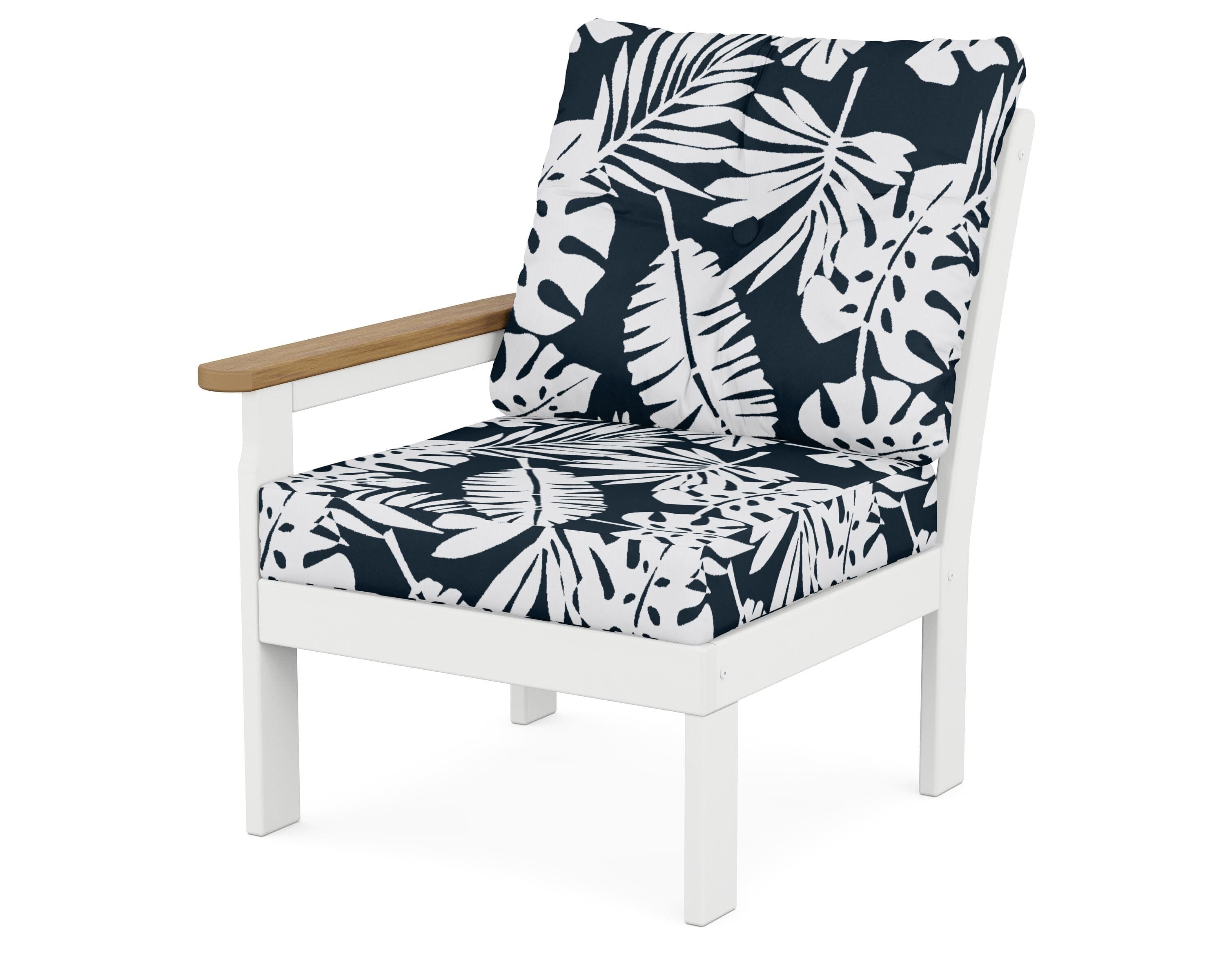 POLYWOOD® Vineyard Modular Left Arm Chair in White / Natural / Leaf Marine Indigo