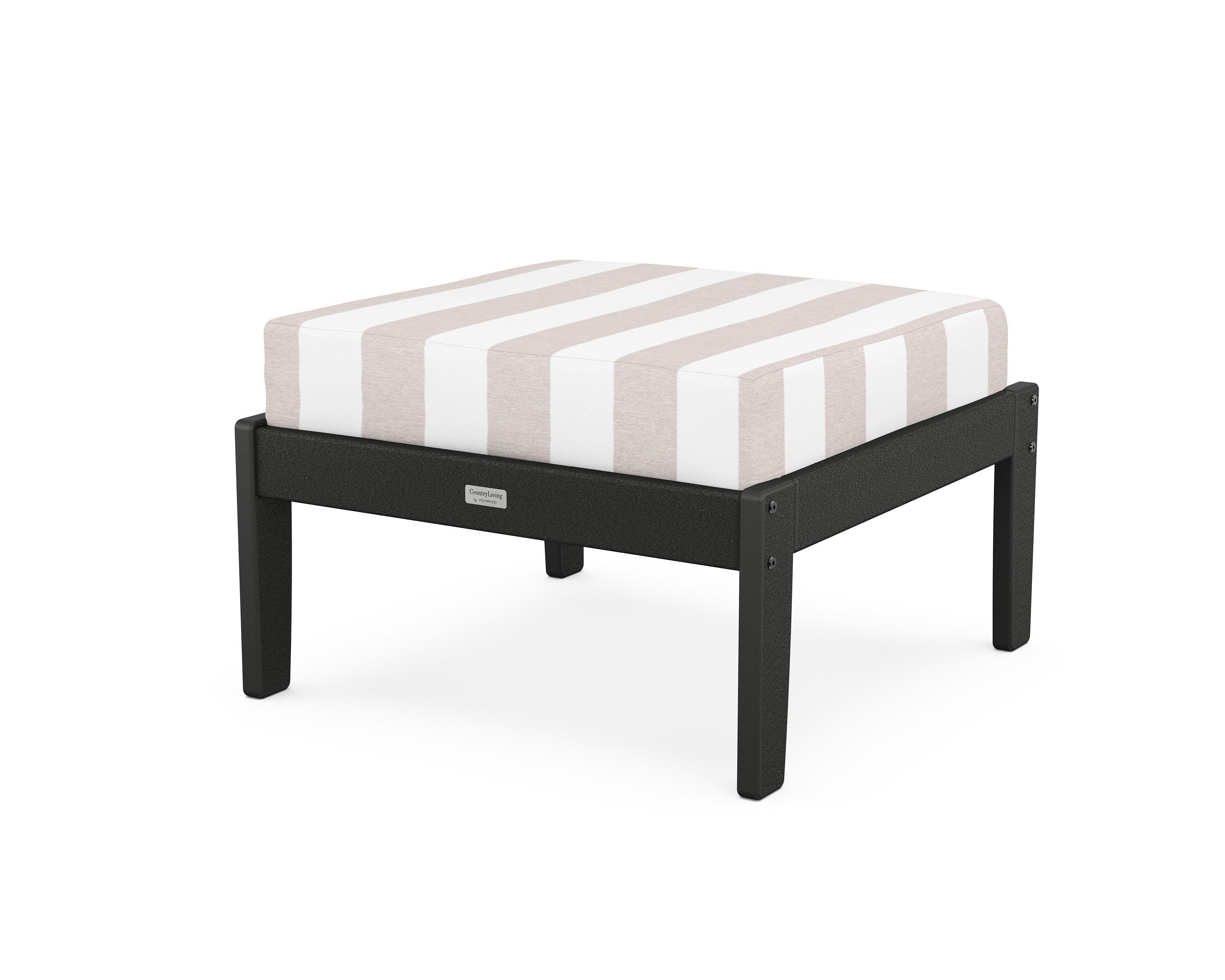 Country Living Cottage Deep Seating Ottoman in Black / Cabana Stripe Dune Burlap