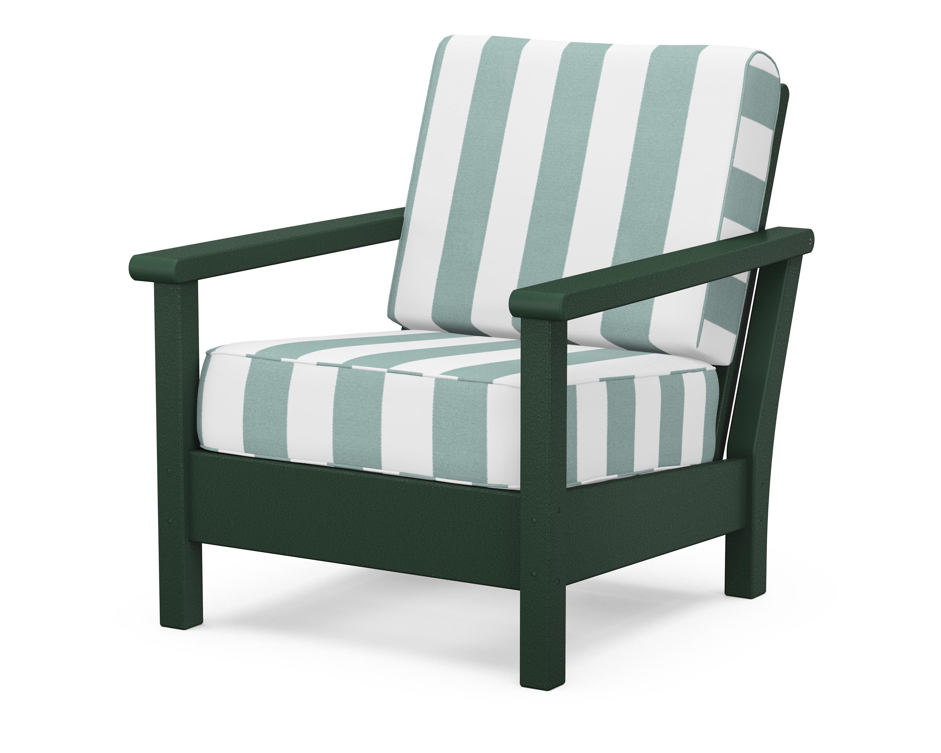 POLYWOOD® Harbour Deep Seating Chair in Green / Cabana Stripe Glacier Spa