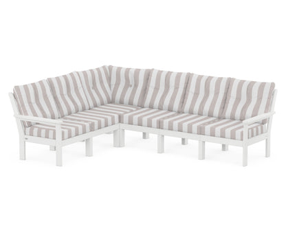 POLYWOOD® Vineyard 6-Piece Sectional in White / Cabana Stripe Dune Burlap