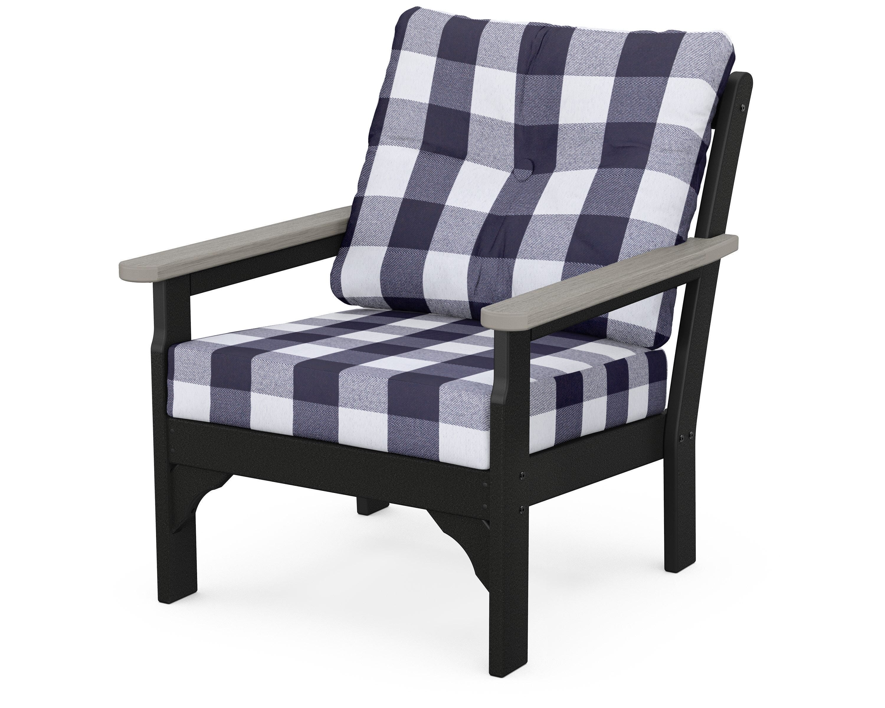 POLYWOOD® Vineyard Deep Seating Chair in Black / Driftwood / Buffalo Plaid Navy