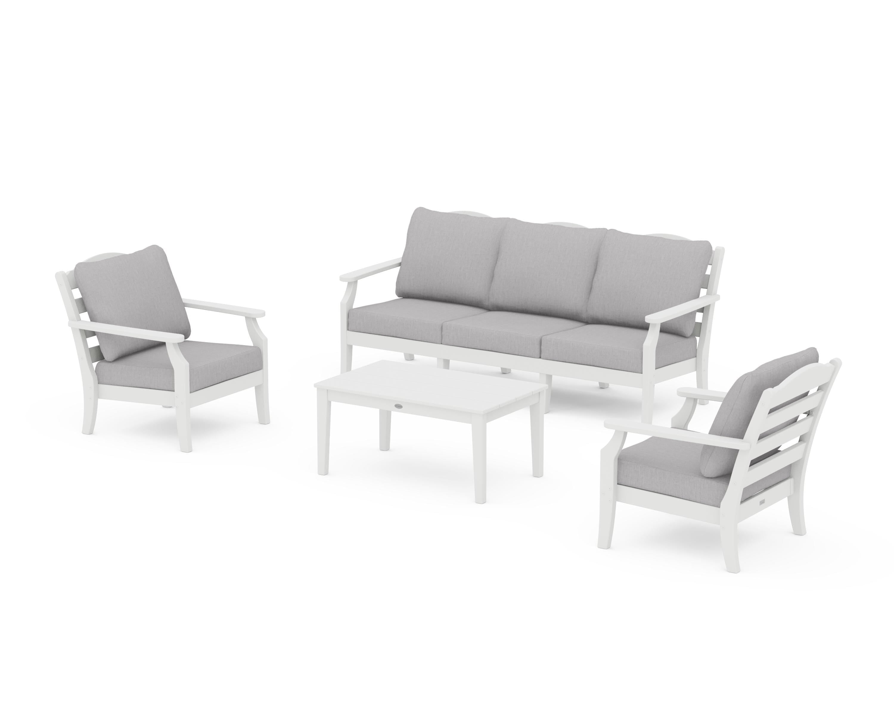 Draper James™ by  POLYWOOD® Savannah 4-Piece Deep Seating Set with Sofa in White / Granite