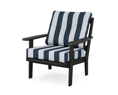 POLYWOOD® Oxford Deep Seating Chair in Black / Cabana Stripe Marine Indigo