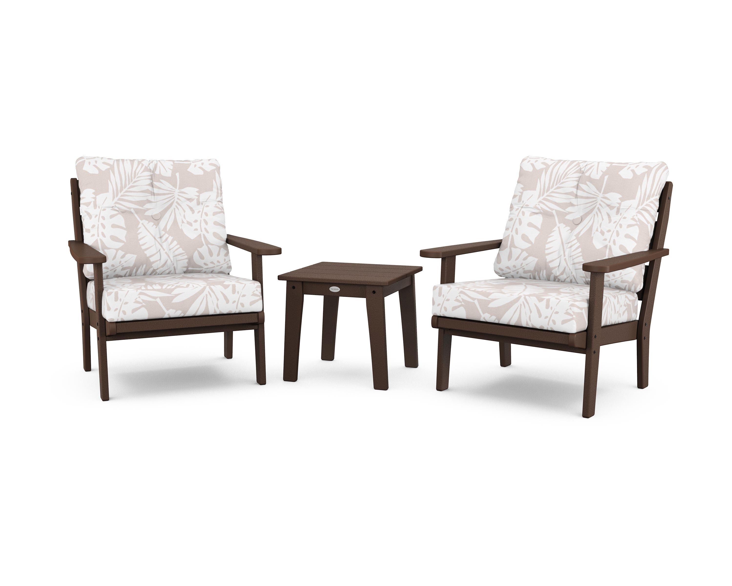 POLYWOOD® Lakeside 3-Piece Deep Seating Chair Set in Mahogany / Leaf Dune Burlap