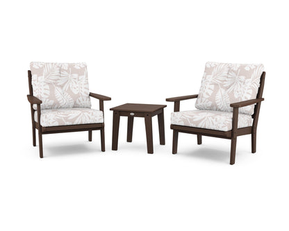 POLYWOOD® Lakeside 3-Piece Deep Seating Chair Set in Mahogany / Leaf Dune Burlap