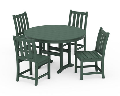 POLYWOOD® Traditional Garden Side Chair 5-Piece Round Farmhouse Dining Set in Green