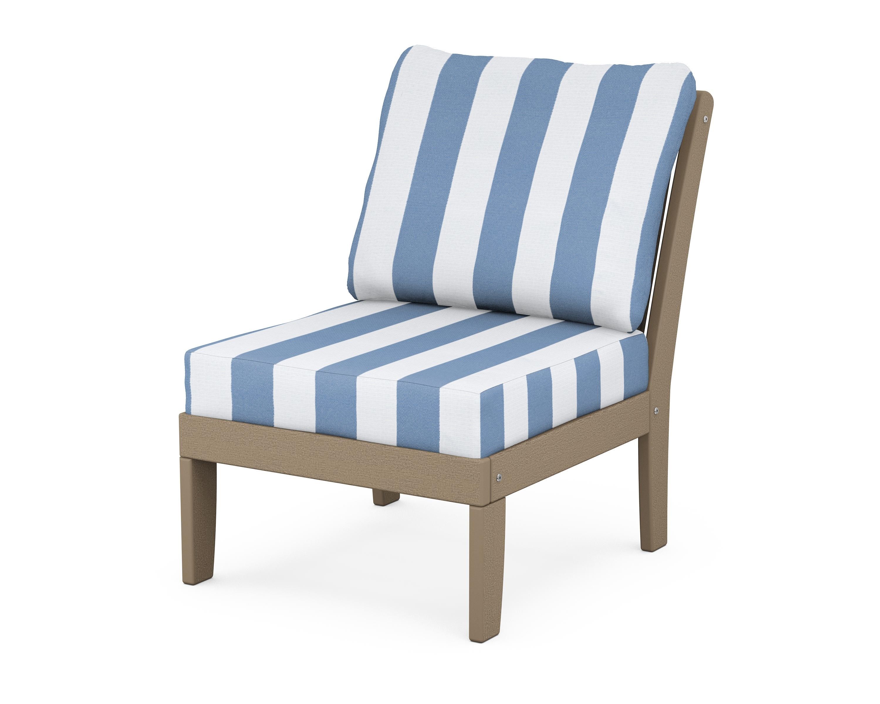 POLYWOOD® Braxton Modular Armless Chair in Vintage Sahara / Cabana Stripe Sky Blue