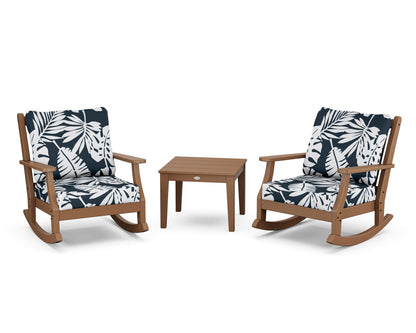 Country Living Wovendale 3-Piece Deep Seating Rocker Set in Teak / Leaf Marine Indigo