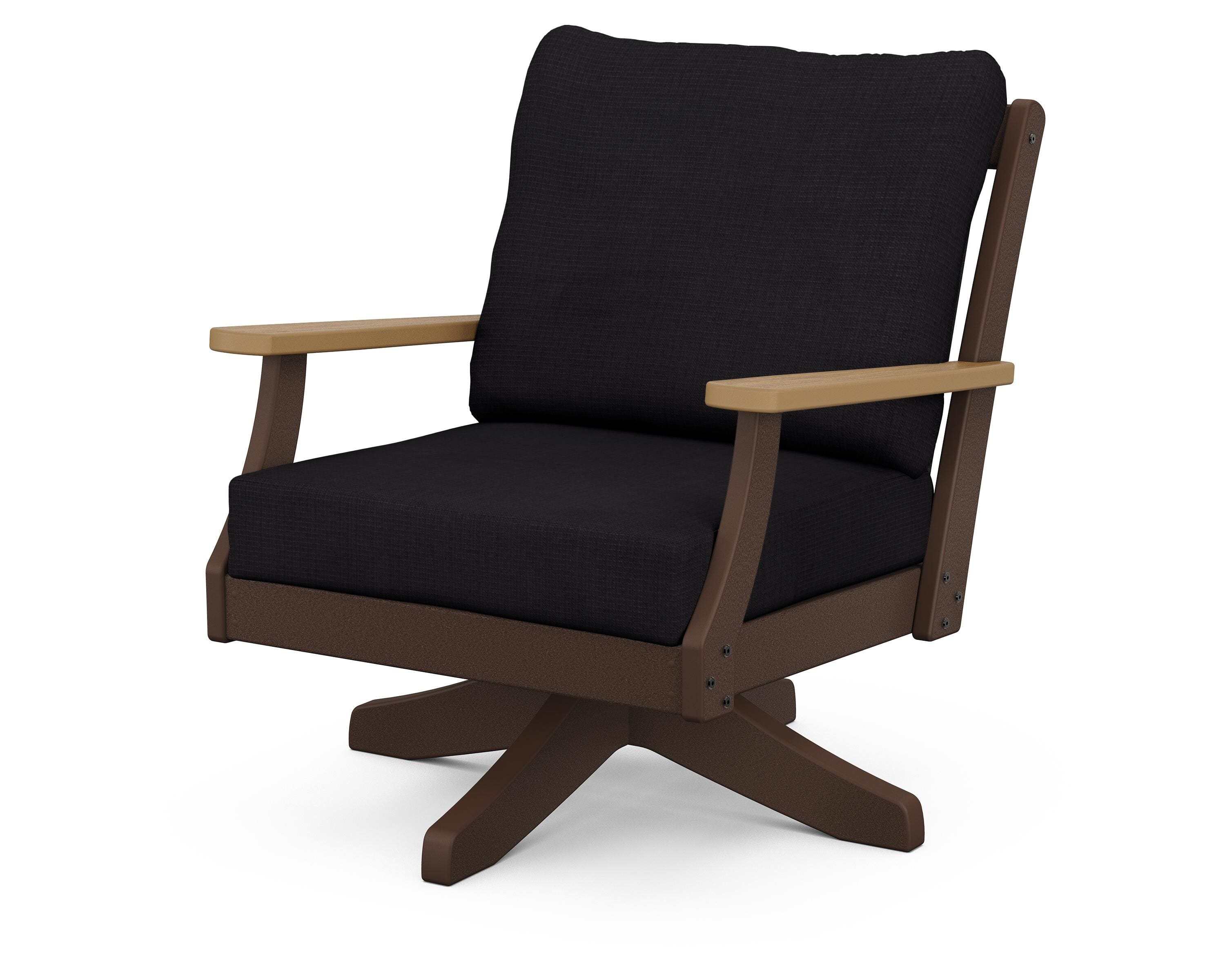 POLYWOOD® Braxton Deep Seating Swivel Chair in Mahogany / Natural / Midnight Linen
