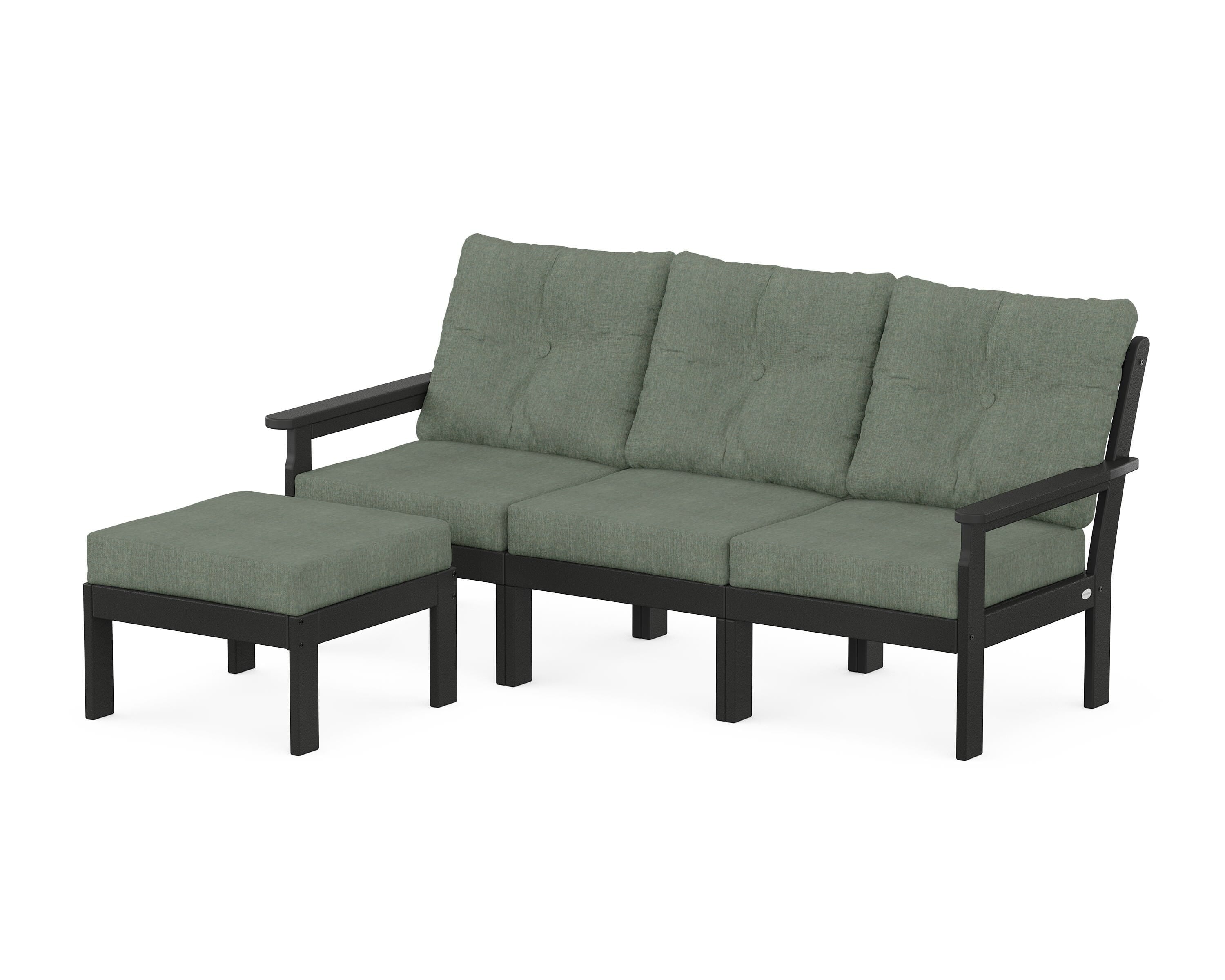 POLYWOOD® Vineyard 4-Piece Sectional with Ottoman in Black / Cast Sage