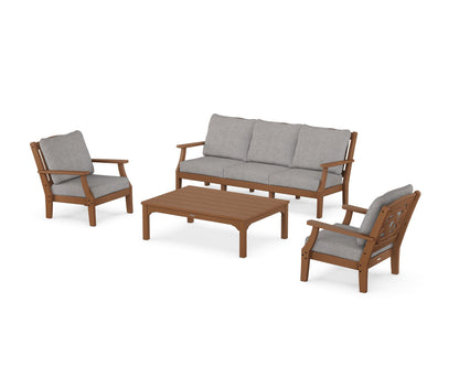 Martha Stewart by POLYWOOD® Chinoiserie 4-Piece Deep Seating Set with Sofa in Teak / Grey Mist