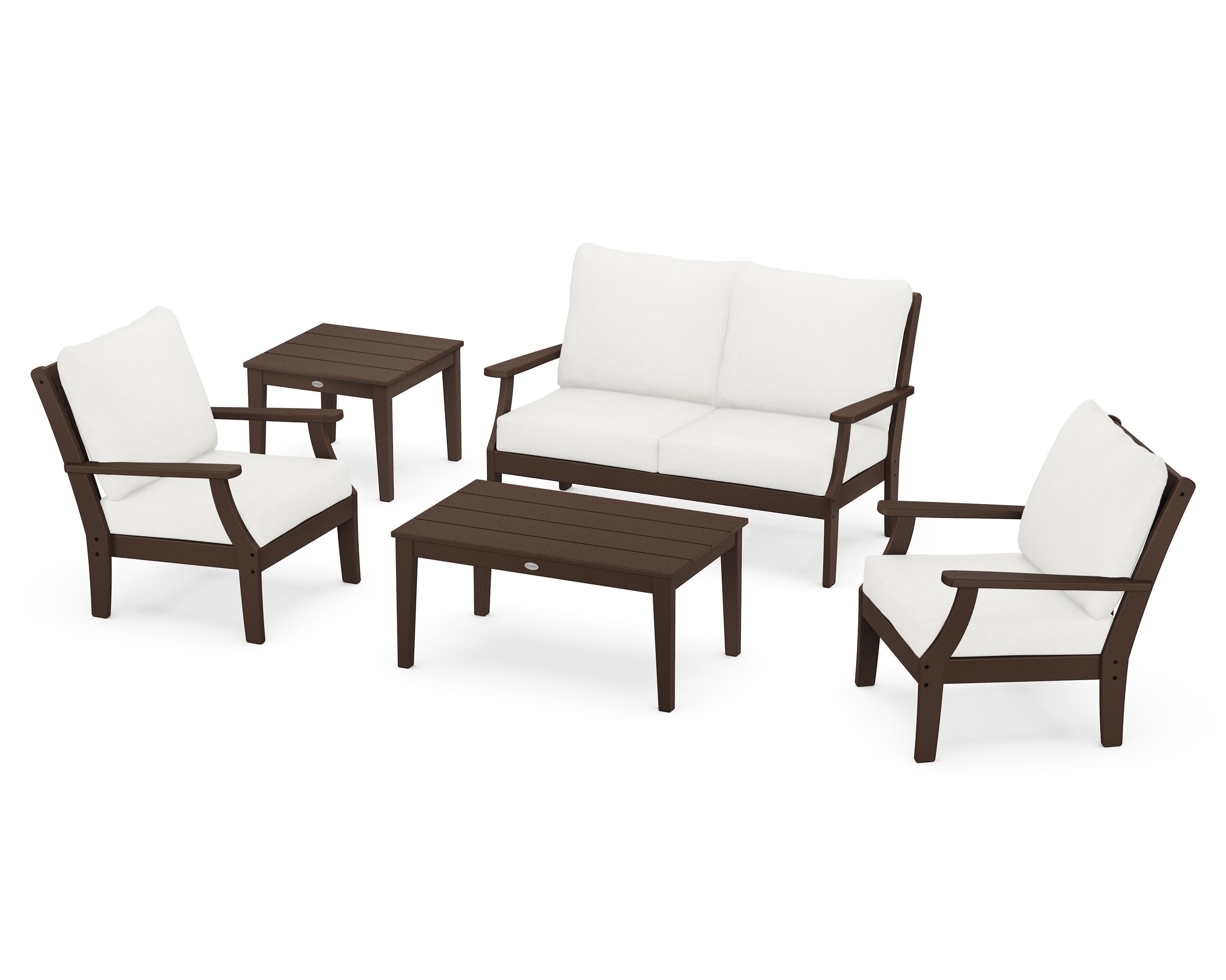 POLYWOOD® Braxton 5-Piece Deep Seating Set in Mahogany / Natural Linen
