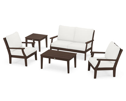 POLYWOOD® Braxton 5-Piece Deep Seating Set in Mahogany / Natural Linen