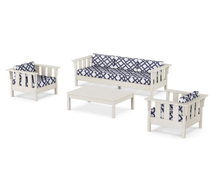Martha Stewart by POLYWOOD® Acadia 4-Piece Deep Seating Set with Sofa in Sand / Trellis Navy
