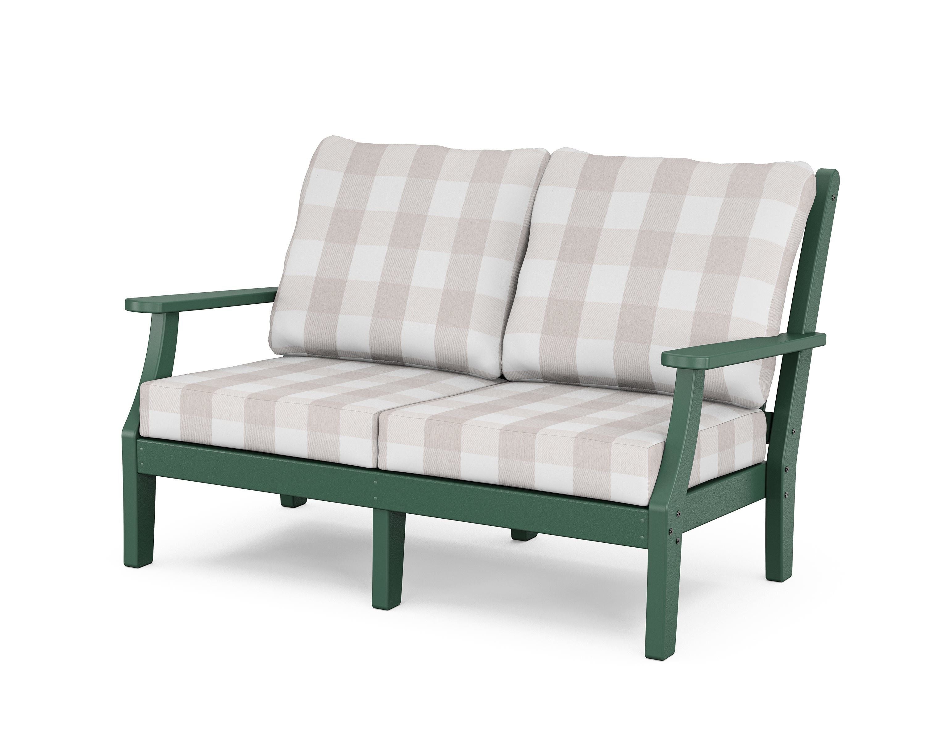 Country Living Wovendale Deep Seating Loveseat in Green / Buffalo Plaid Dune Burlap