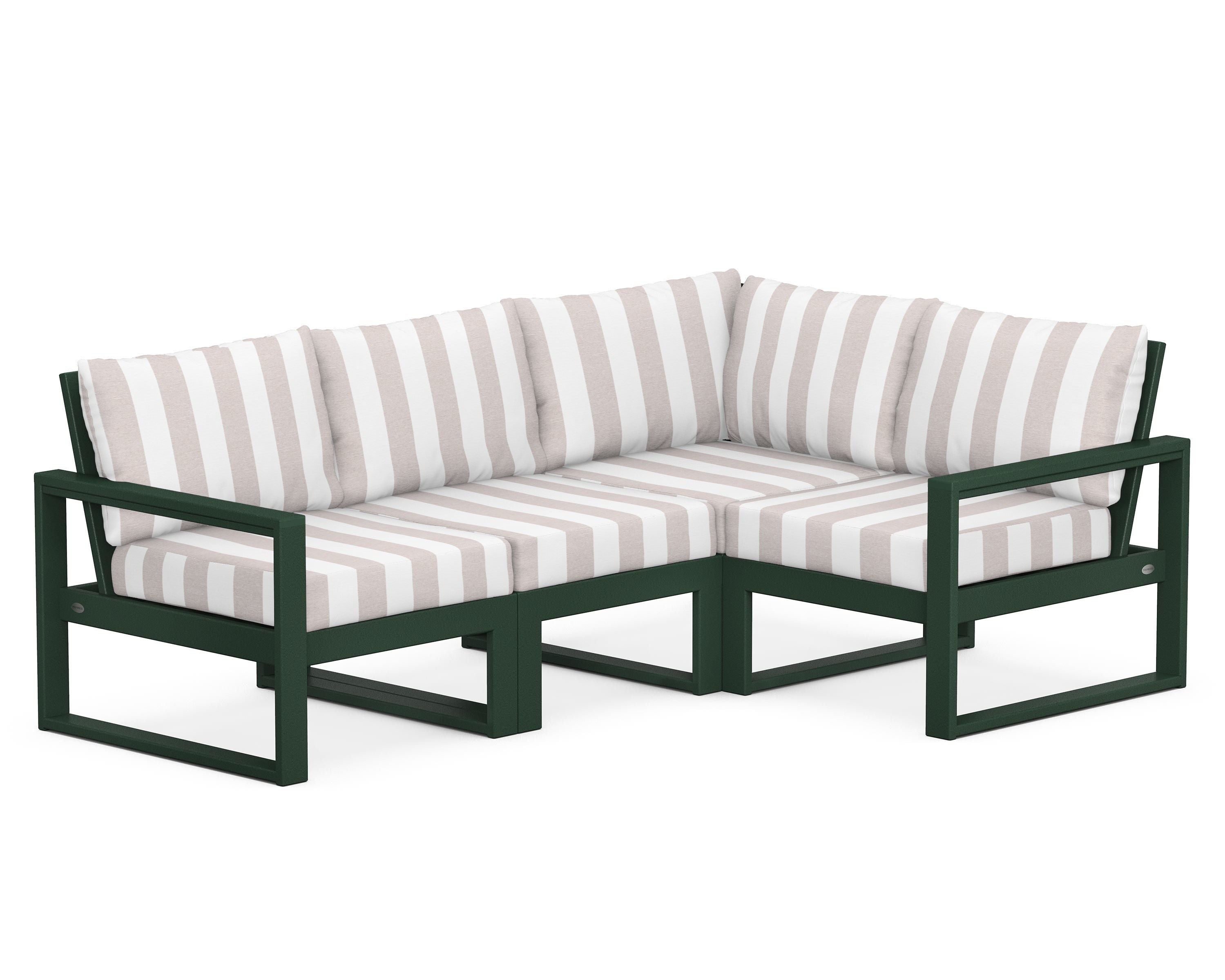 POLYWOOD® EDGE 4-Piece Modular Deep Seating Set in Green / Cabana Stripe Dune Burlap