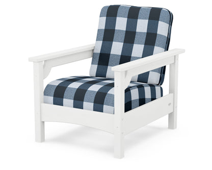POLYWOOD® Club Chair in White / Buffalo Plaid Marine Indigo