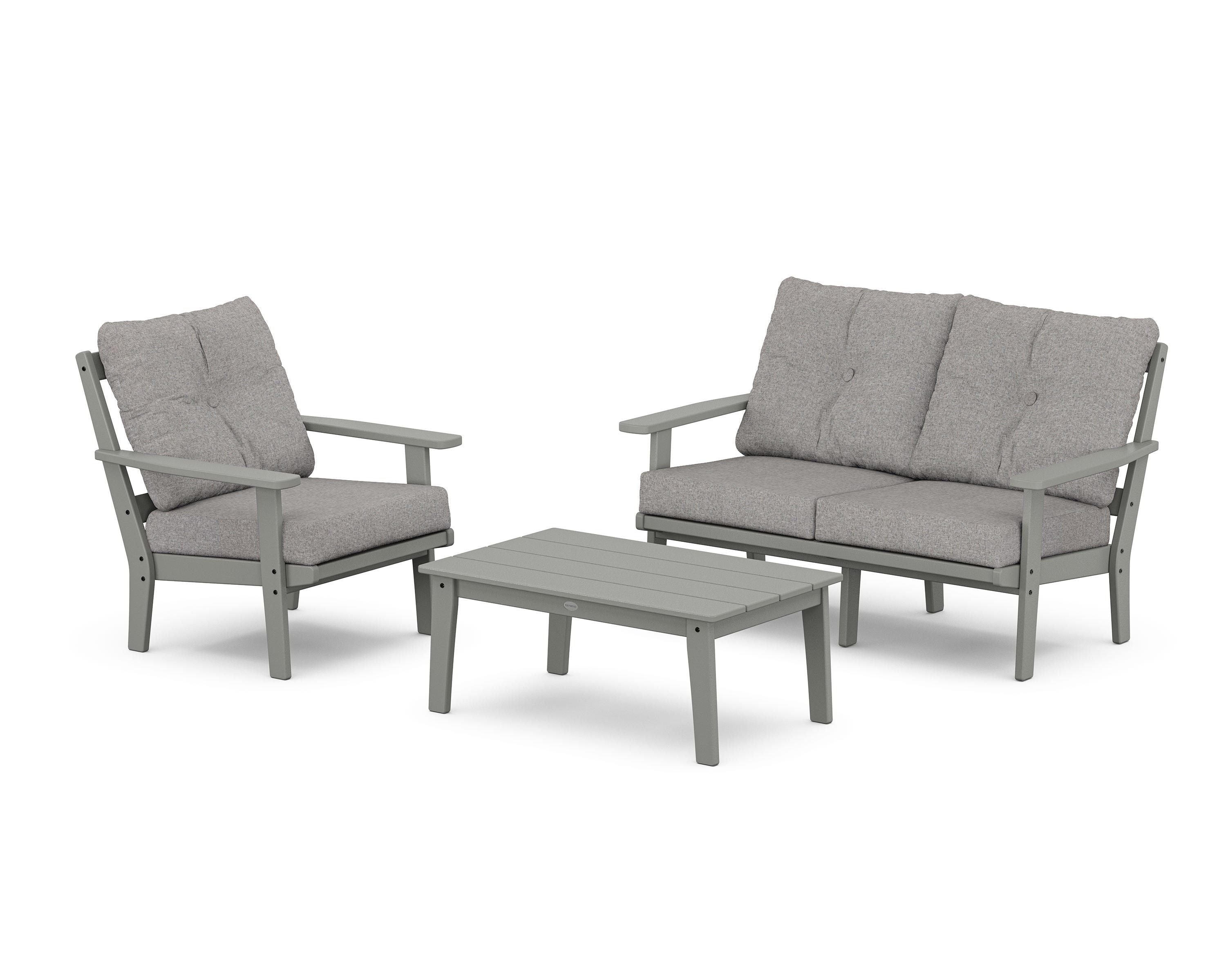 POLYWOOD® Oxford 3-Piece Deep Seating Set with Loveseat in Slate Grey / Grey Mist