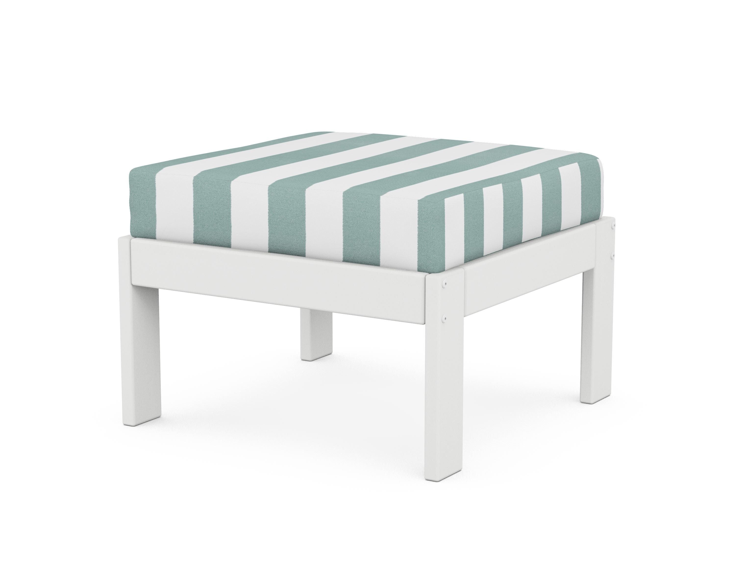 POLYWOOD® Vineyard Modular Ottoman in White / Cabana Stripe Glacier Spa