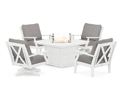 POLYWOOD® Braxton 5-Piece Deep Seating Set with Fire Table in White / Grey Mist