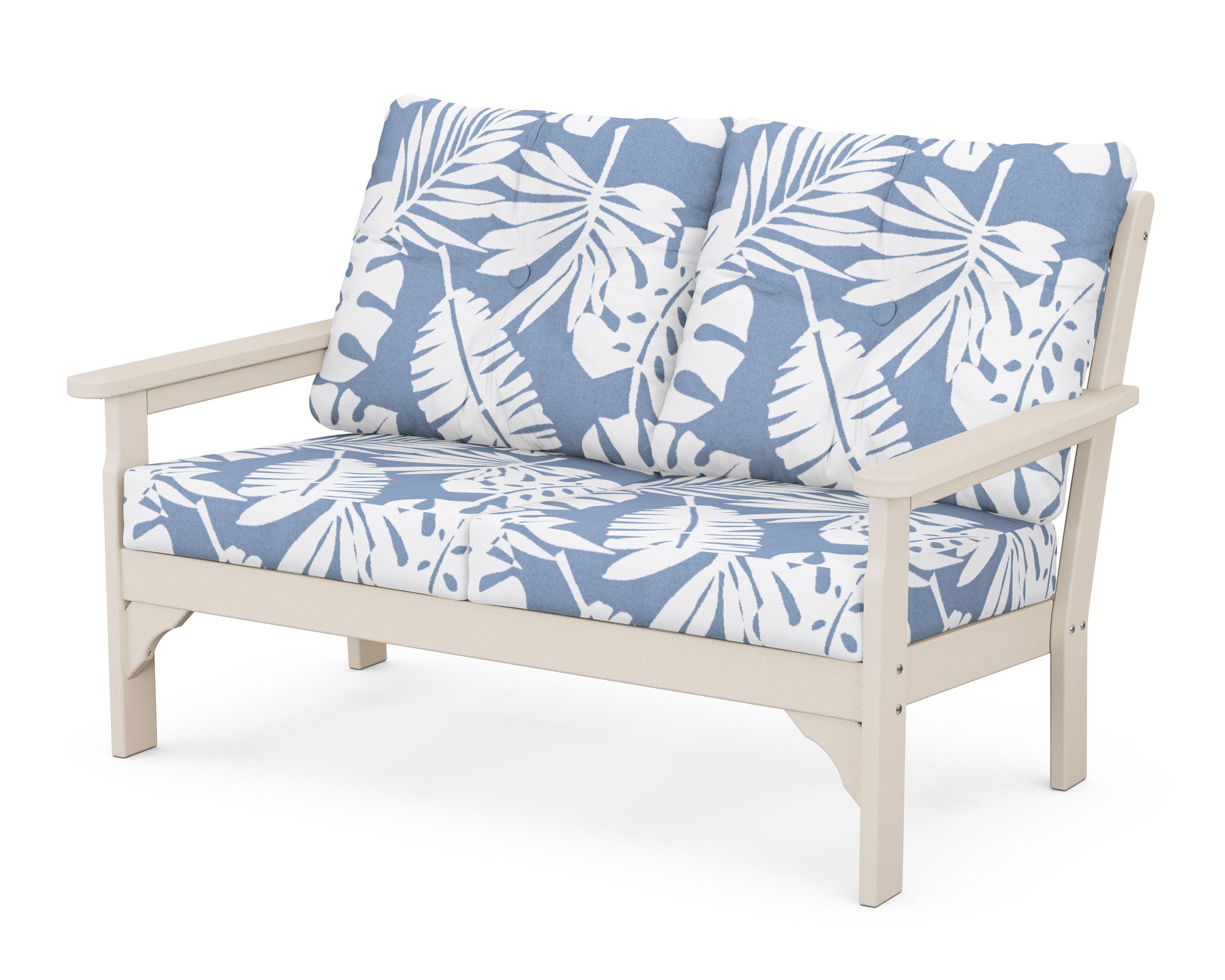 POLYWOOD® Vineyard Deep Seating Loveseat in Sand / Leaf Sky Blue