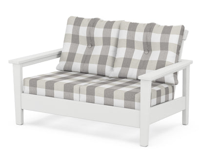 POLYWOOD® Prescott Deep Seating Loveseat in White / Buffalo Plaid Grey Mist