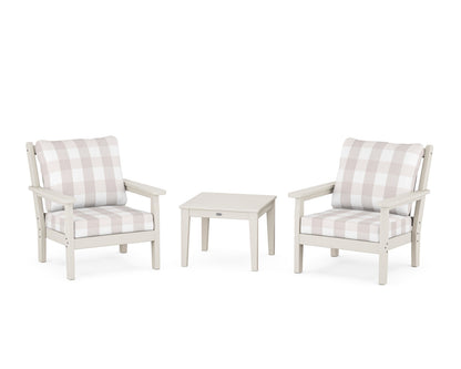 POLYWOOD® Chippendale 3-Piece Deep Seating Set in Sand / Buffalo Plaid Dune Burlap