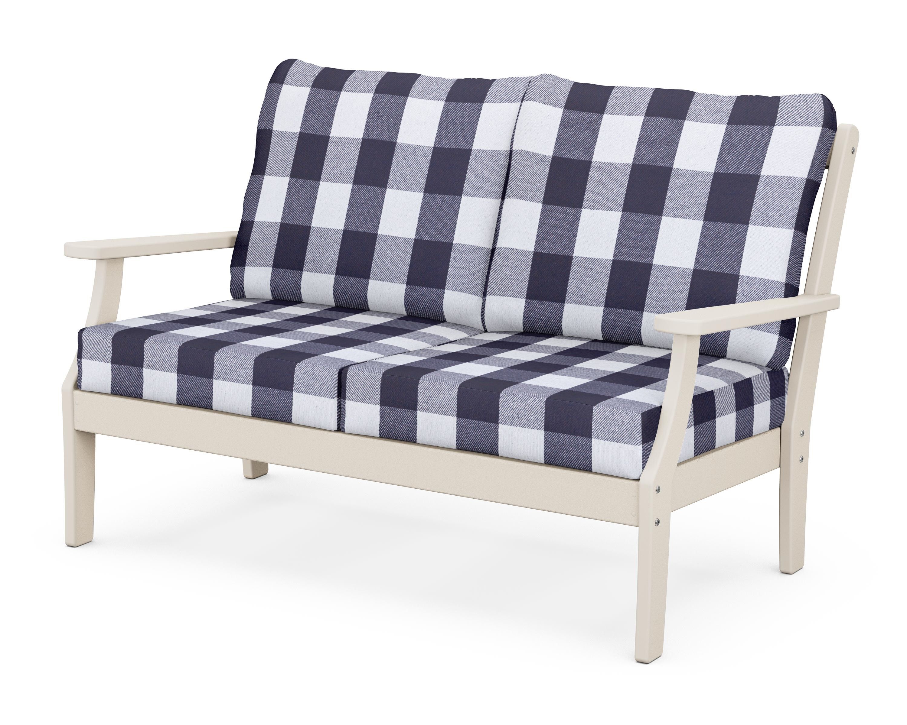 POLYWOOD® Braxton Deep Seating Loveseat in Sand / Buffalo Plaid Navy