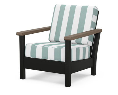 POLYWOOD® Harbour Deep Seating Chair in Black / Kona / Cabana Stripe Glacier Spa