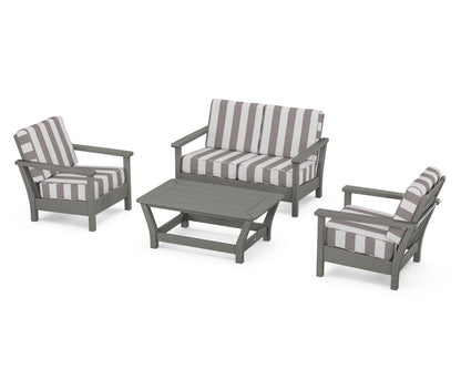 POLYWOOD® Harbour 4-Piece Deep Seating Set in Slate Grey / Cabana Stripe Grey Mist