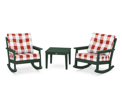 POLYWOOD® Vineyard 3-Piece Deep Seating Rocker Set in Green / Buffalo Plaid Crimson