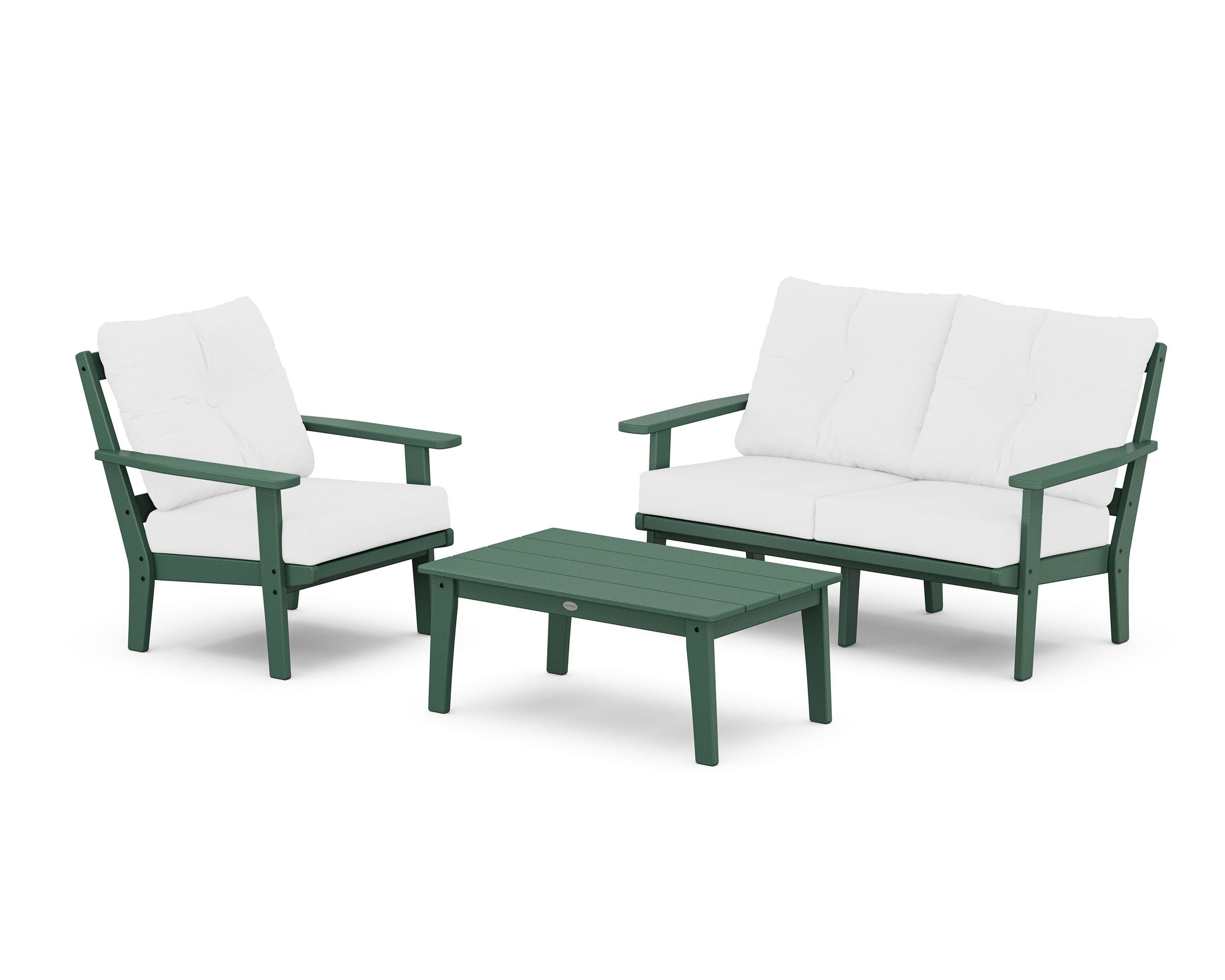 POLYWOOD® Oxford 3-Piece Deep Seating Set with Loveseat in Green / Natural