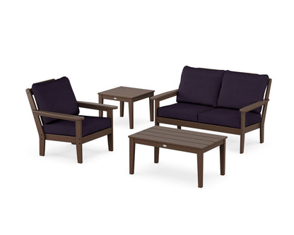 Country Living Wovendale 4-Piece Deep Seating Set in Mahogany / Navy Linen