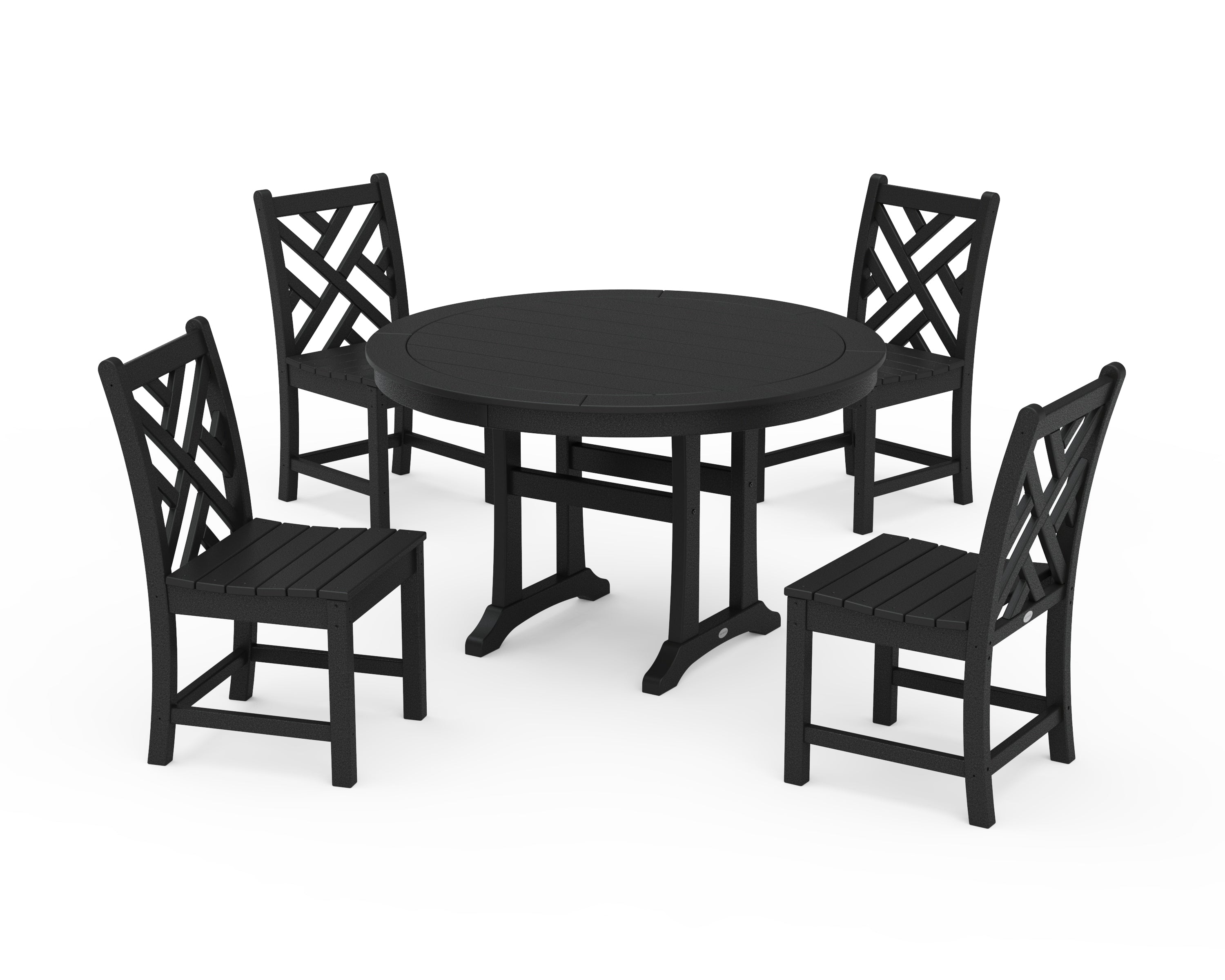 POLYWOOD® Chippendale Side Chair 5-Piece Round Dining Set With Trestle Legs in Black